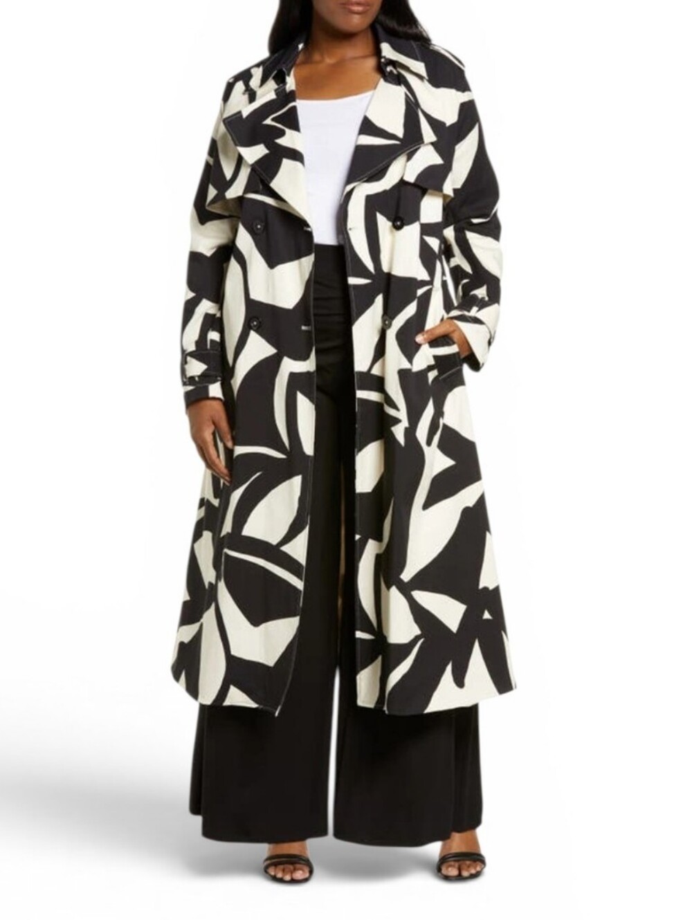NEW 11 Honoré Demi Abstract Print Cotton Blend Trench Coat Block Party Print